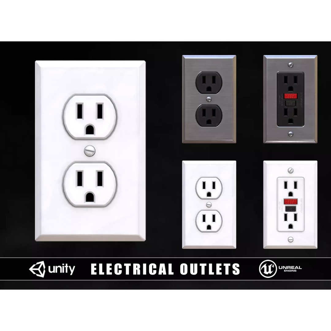 Electrical Power Outlets 3D Model – Low Poly PBR Asset, FBX, OBJ - View 2