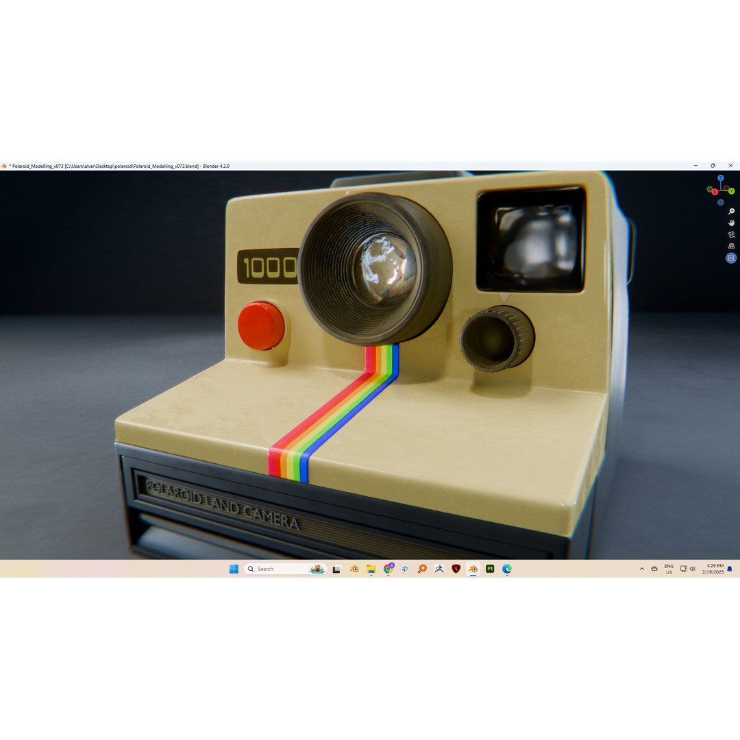 Polaroid Camera 3D Model – Hand-Modeled PBR Asset, Blender, FBX, OBJ - View 7