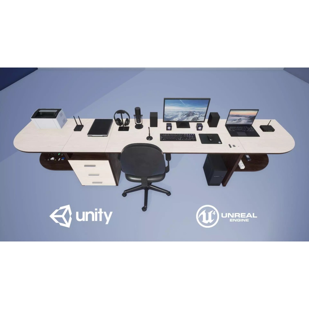 Computer Set 3D Model – Low Poly Game Ready Asset, PBR Textures - View 2