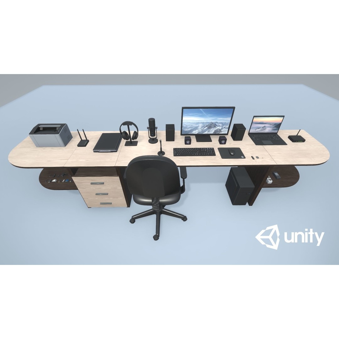 Computer Set 3D Model – Low Poly Game Ready Asset, PBR Textures - View 3