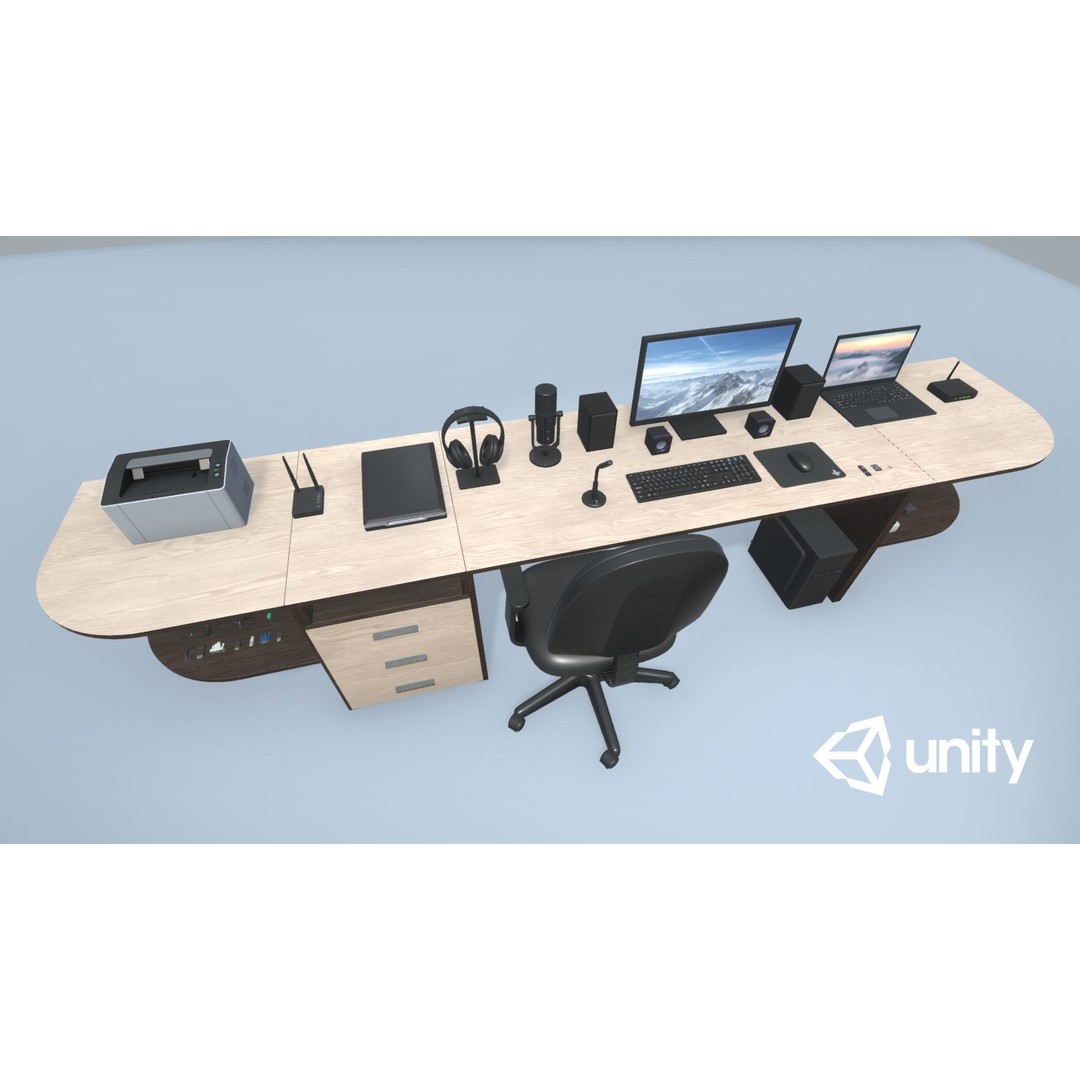 Computer Set 3D Model – Low Poly Game Ready Asset, PBR Textures - View 4