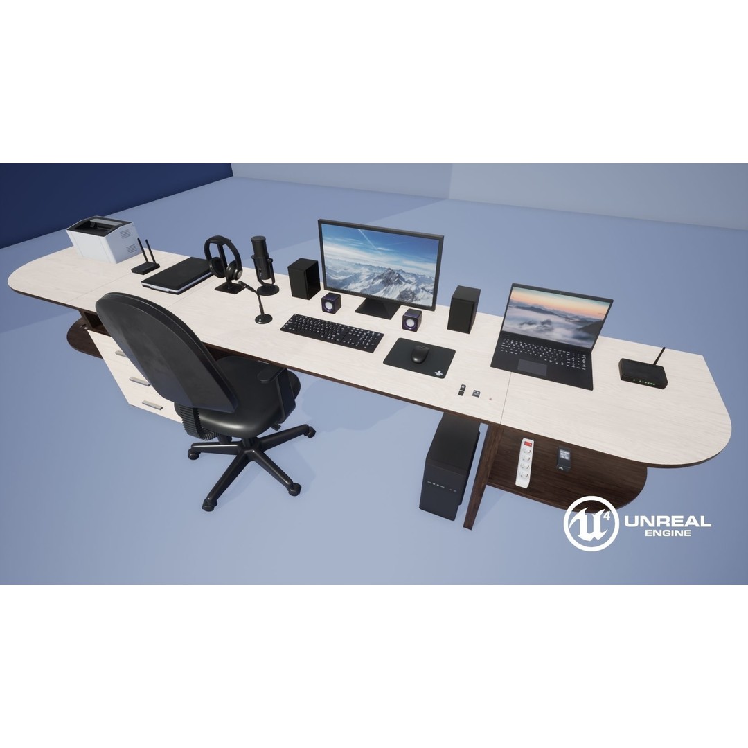 Computer Set 3D Model – Low Poly Game Ready Asset, PBR Textures - View 7