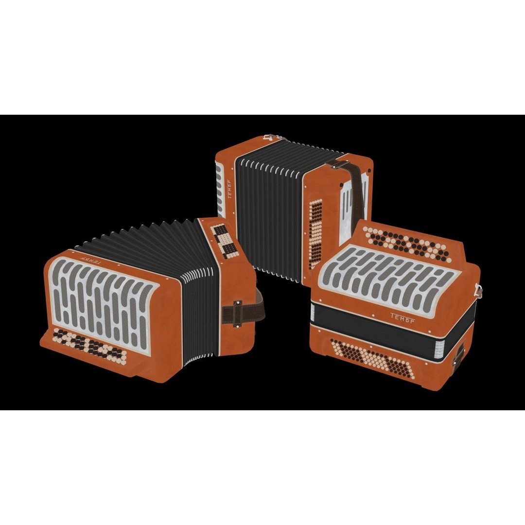 Soviet Button Accordion 3D Model – Low Poly Game Asset, FBX - View 13