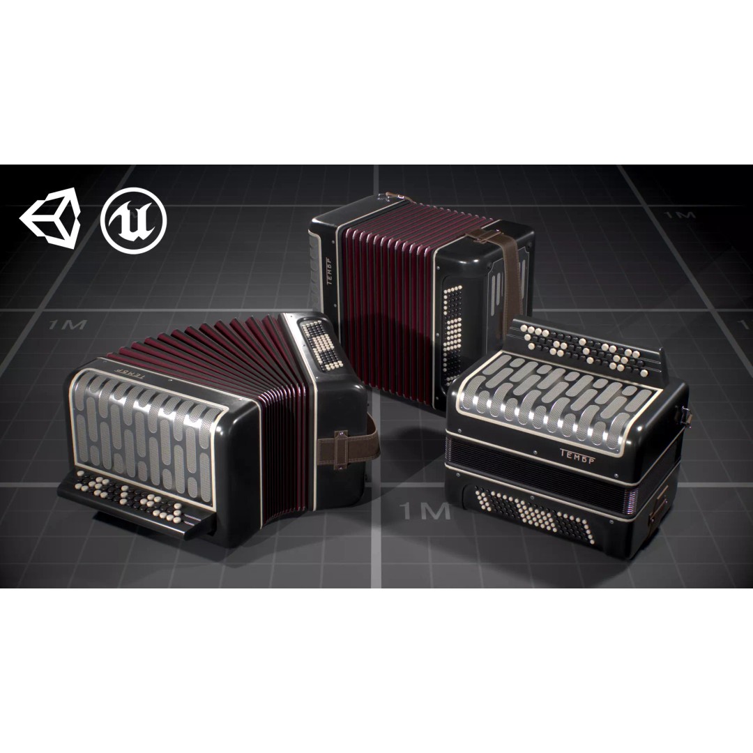 Soviet Button Accordion 3D Model – Low Poly Game Asset, FBX - View 2