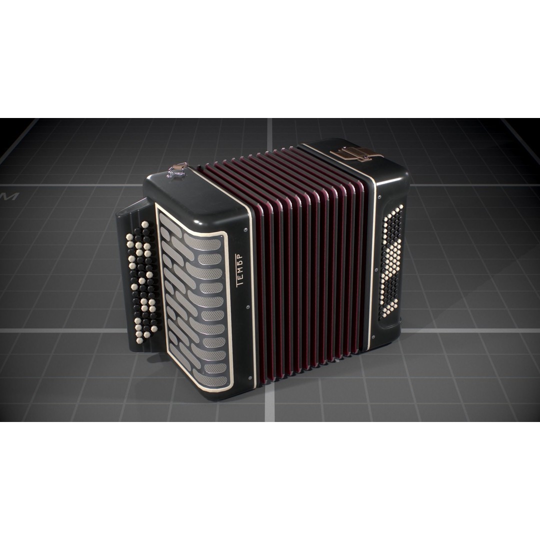 Soviet Button Accordion 3D Model – Low Poly Game Asset, FBX - View 5
