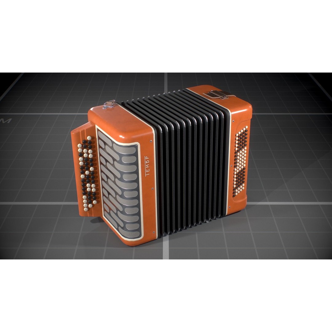 Soviet Button Accordion 3D Model – Low Poly Game Asset, FBX - View 6