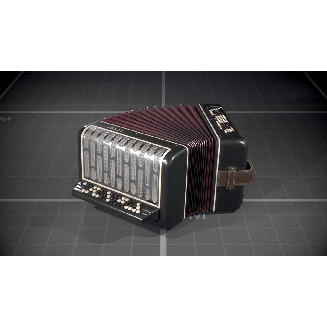 Soviet Button Accordion 3D Model – Low Poly Game Asset, FBX - View 7