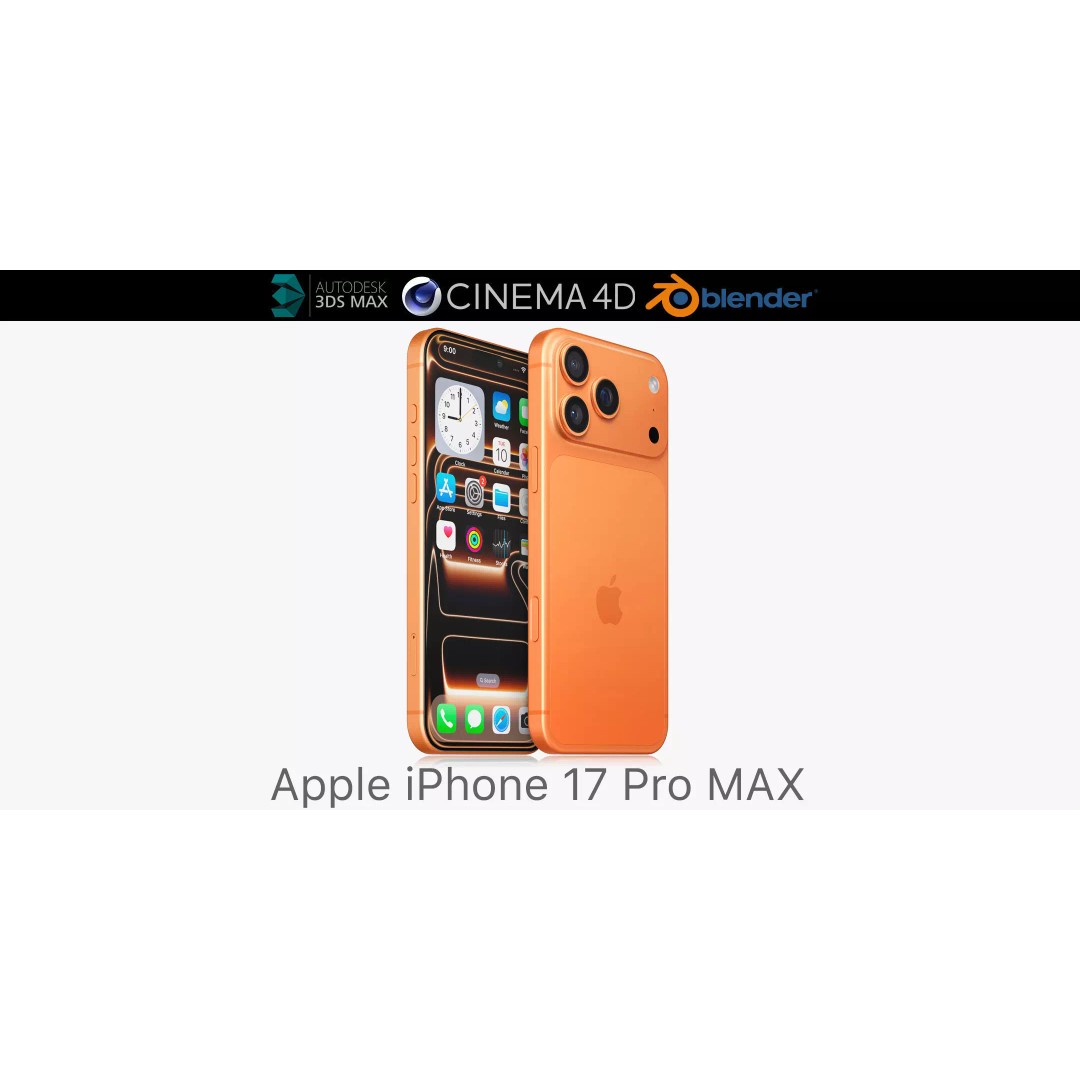 Apple iPhone 17 Pro Max 3D Model – Realistic PBR Asset, FBX, OBJ - View 2