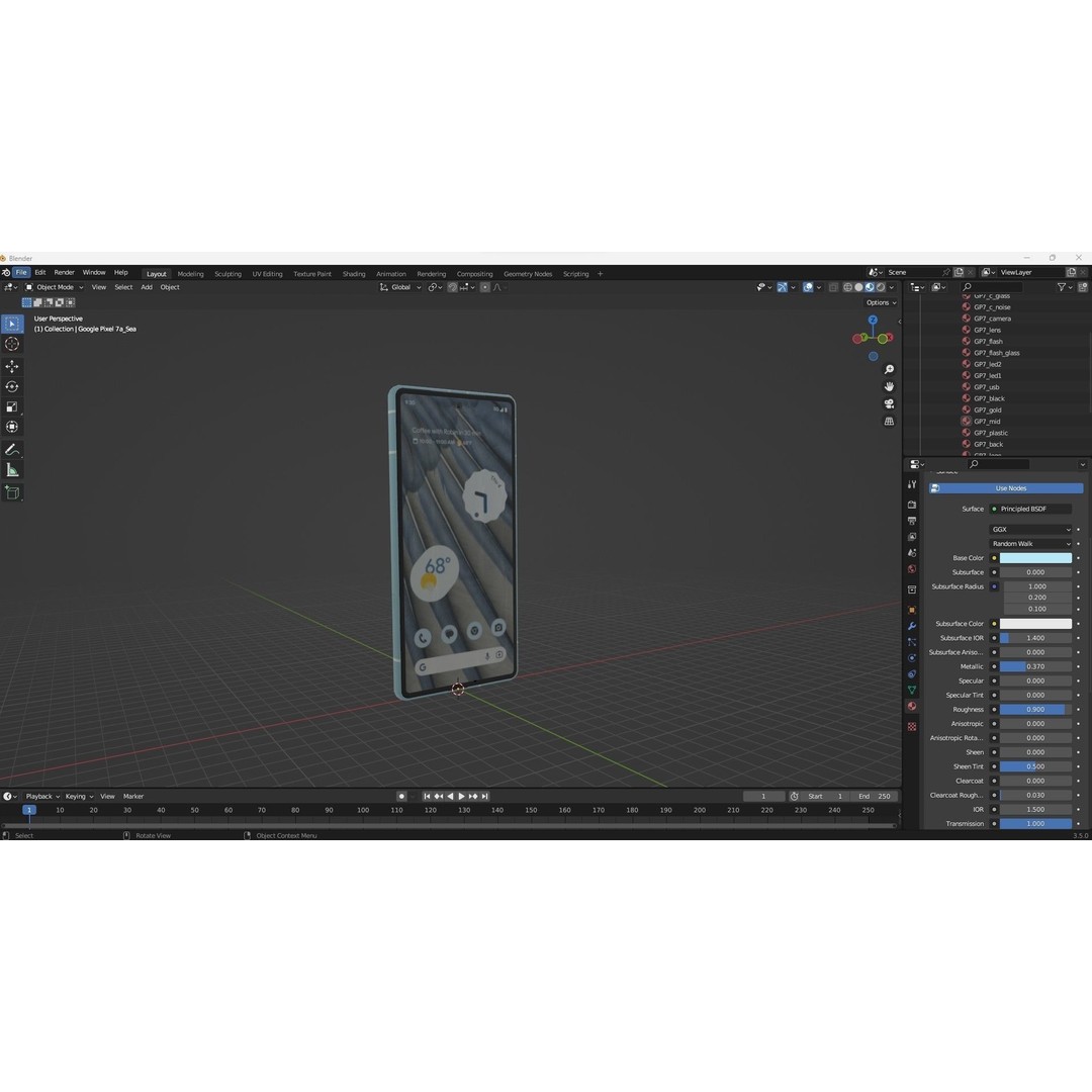Google Pixel 7a Sea 3D Model – Low Poly Phone Asset, FBX, OBJ - View 33