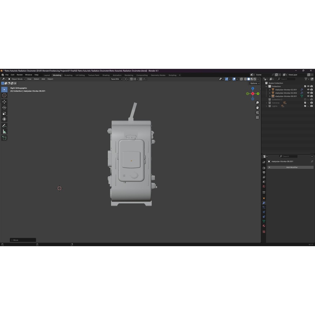 Retro Futuristic Radiation Dosimeter 3D Model – Blender PBR Asset, Game Ready - View 10