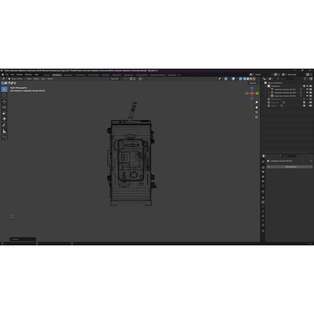 Retro Futuristic Radiation Dosimeter 3D Model – Blender PBR Asset, Game Ready - View 11
