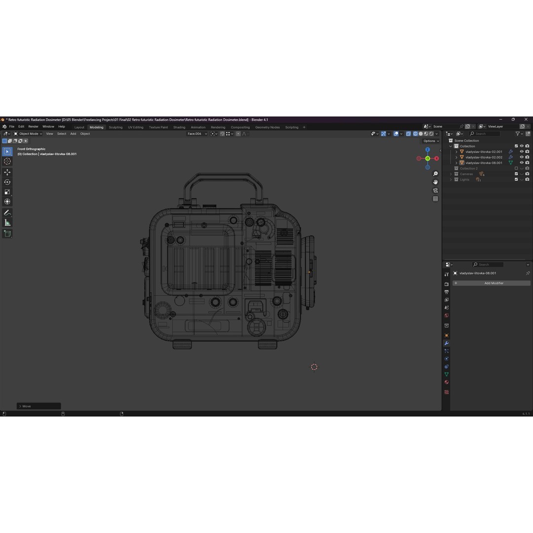 Retro Futuristic Radiation Dosimeter 3D Model – Blender PBR Asset, Game Ready - View 12