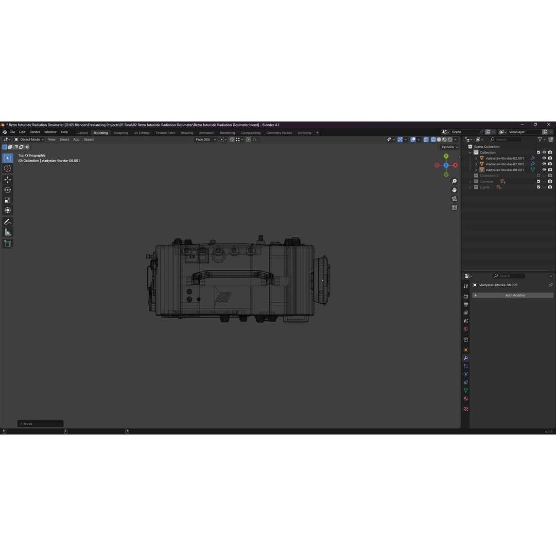 Retro Futuristic Radiation Dosimeter 3D Model – Blender PBR Asset, Game Ready - View 13