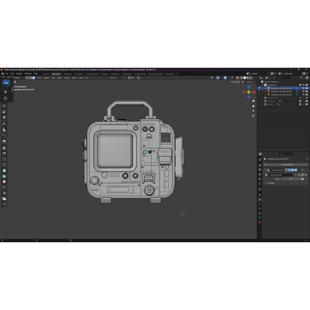 Retro Futuristic Radiation Dosimeter 3D Model – Blender PBR Asset, Game Ready - View 15