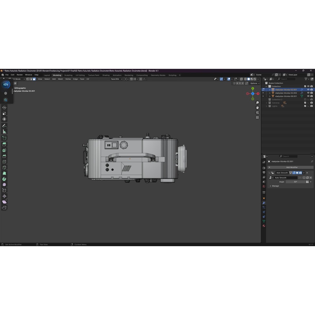 Retro Futuristic Radiation Dosimeter 3D Model – Blender PBR Asset, Game Ready - View 16