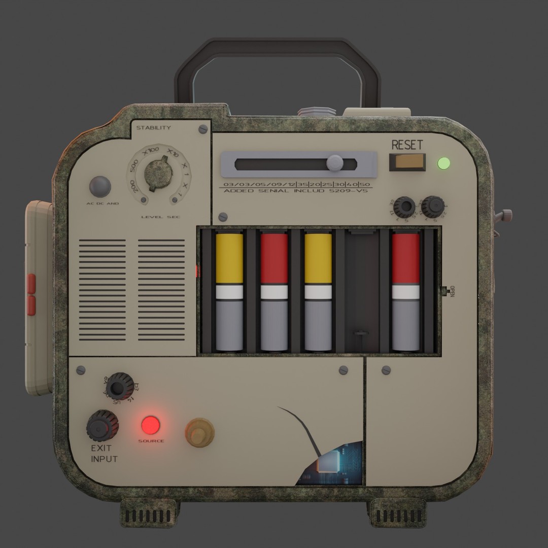 Retro Futuristic Radiation Dosimeter 3D Model – Blender PBR Asset, Game Ready - View 3