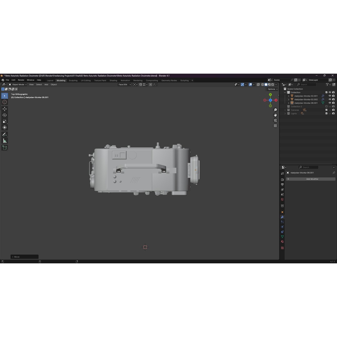 Retro Futuristic Radiation Dosimeter 3D Model – Blender PBR Asset, Game Ready - View 9