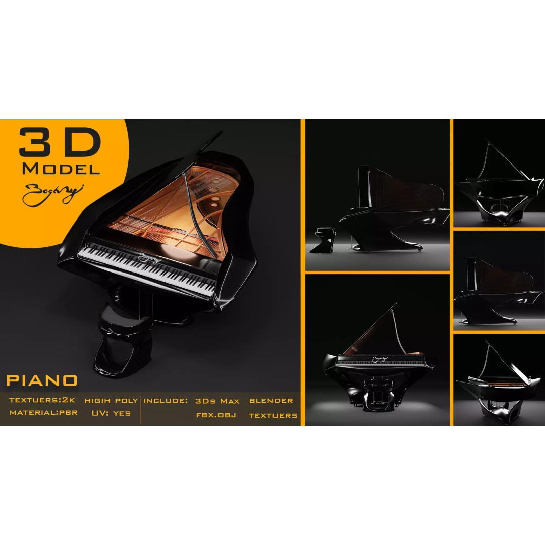 Piano 3D Model – High Poly PBR Asset for Animation, FBX, Blender - View 2