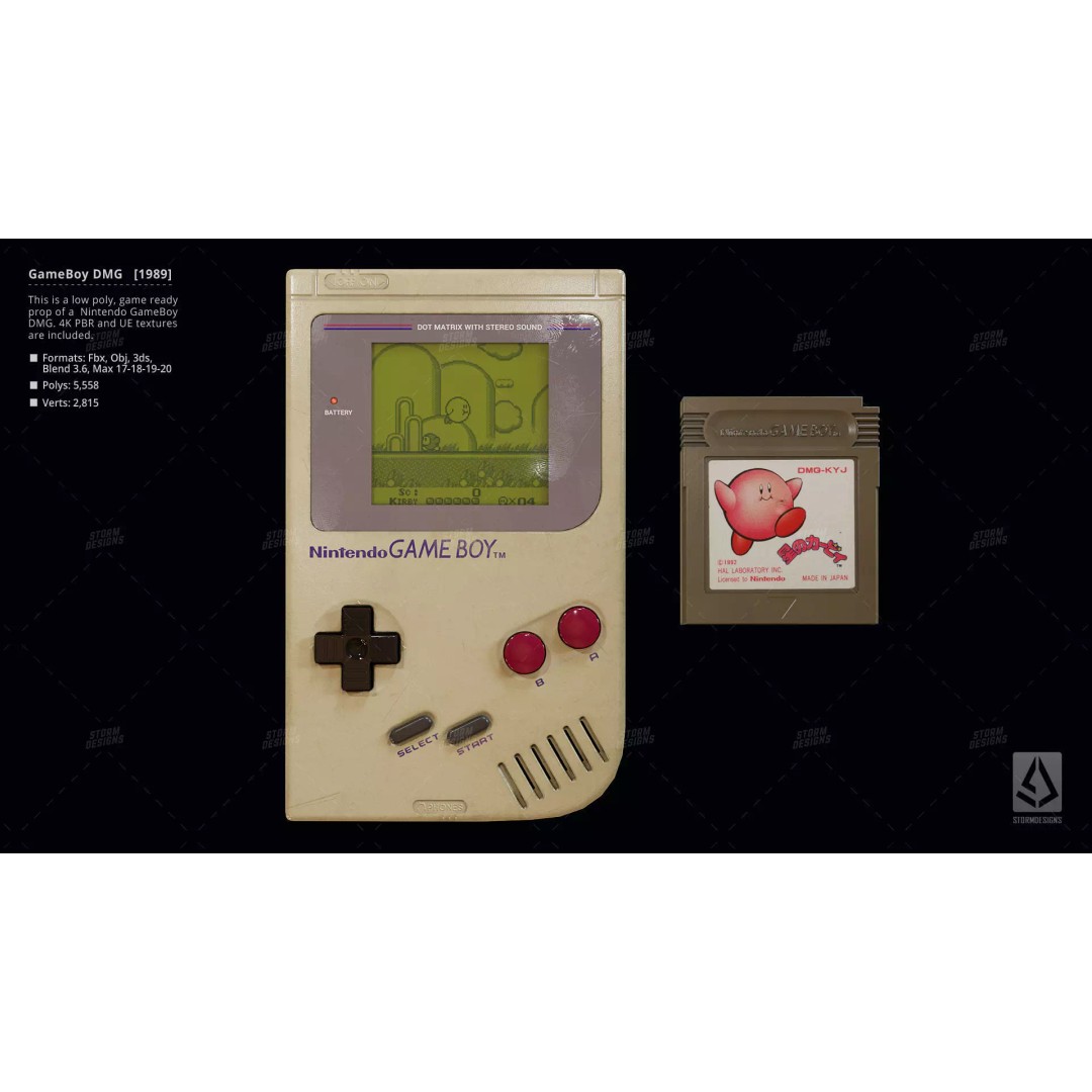 Game Boy DMG 1989 3D Model – Low Poly PBR Game Asset, FBX - View 2