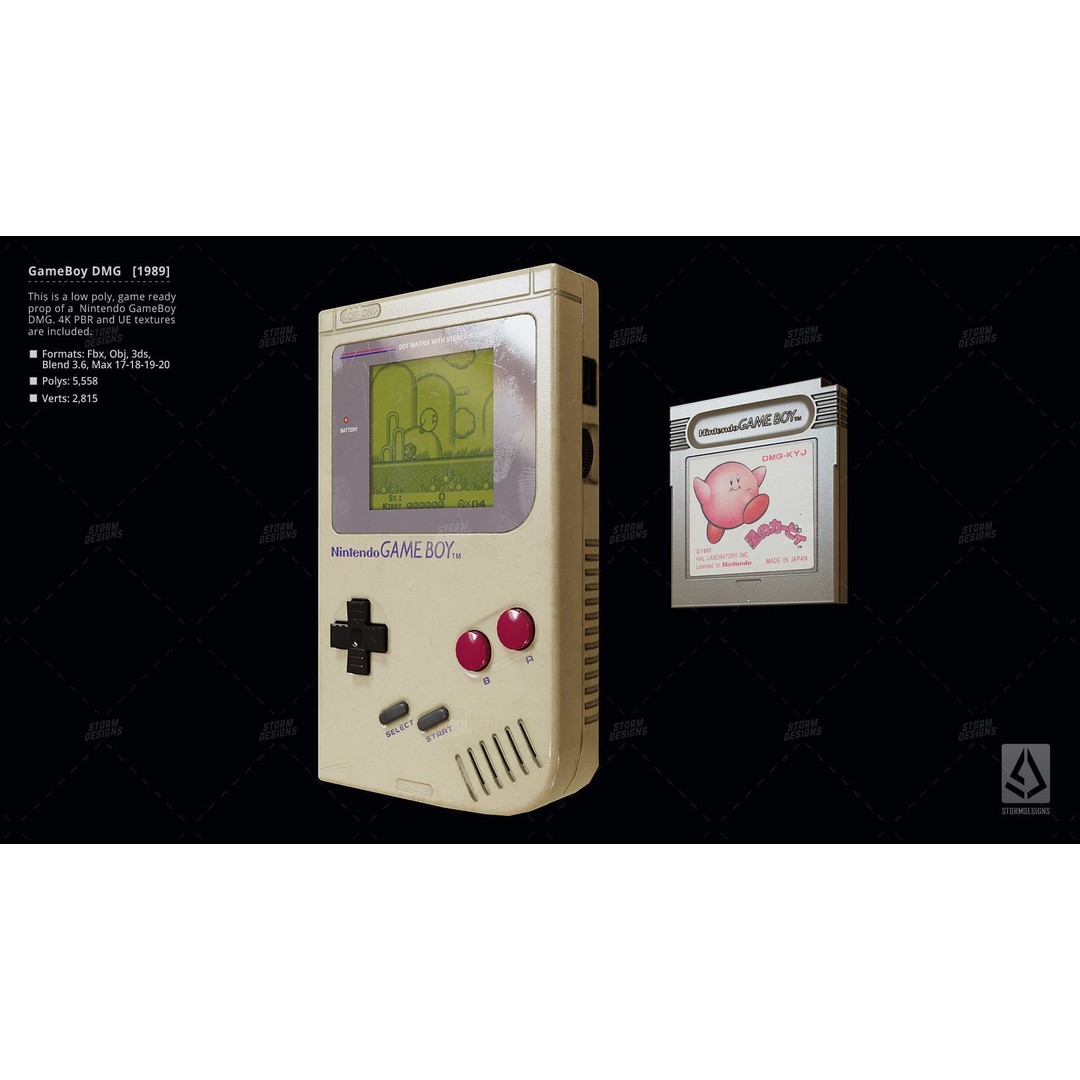 Game Boy DMG 1989 3D Model – Low Poly PBR Game Asset, FBX - View 3