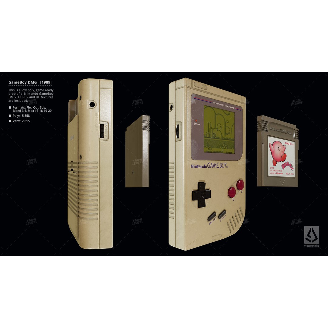 Game Boy DMG 1989 3D Model – Low Poly PBR Game Asset, FBX - View 6