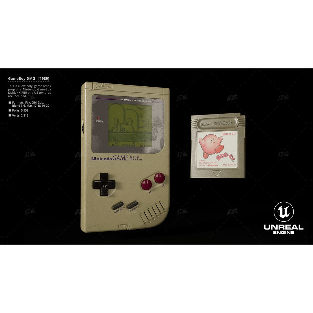 Game Boy DMG 1989 3D Model – Low Poly PBR Game Asset, FBX - View 7
