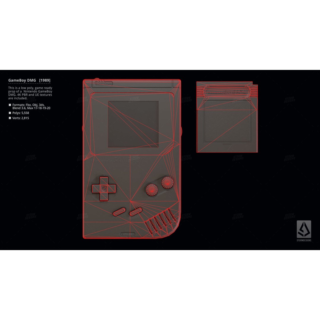 Game Boy DMG 1989 3D Model – Low Poly PBR Game Asset, FBX - View 8