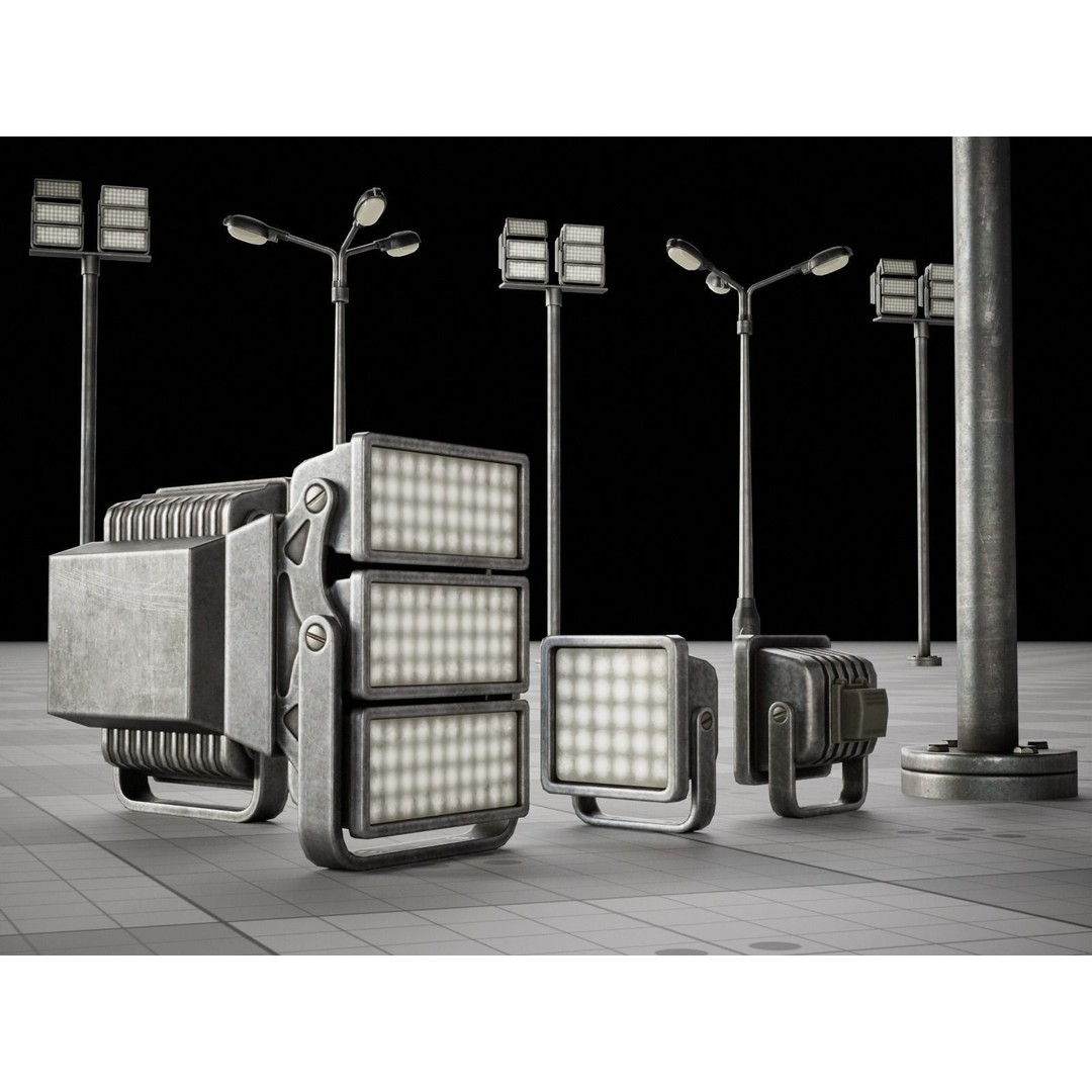 Street Light Poles and Spotlights 3D Model – Low Poly, PBR, FBX - View 10