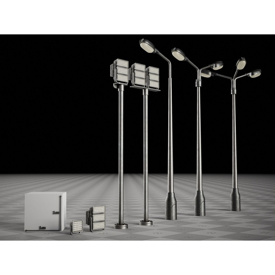 Street Light Poles and Spotlights 3D Model – Low Poly, PBR, FBX - View 13