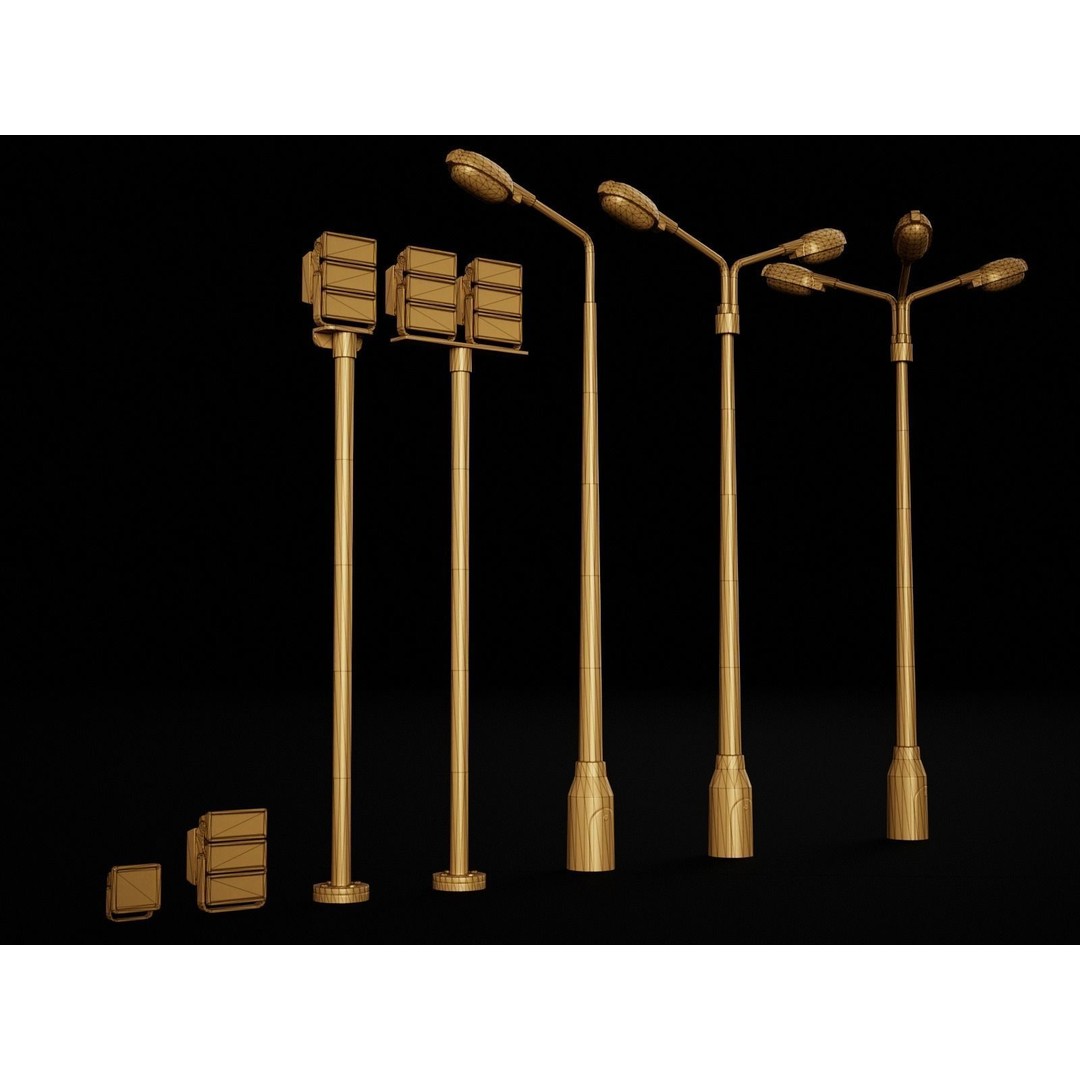 Street Light Poles and Spotlights 3D Model – Low Poly, PBR, FBX - View 14