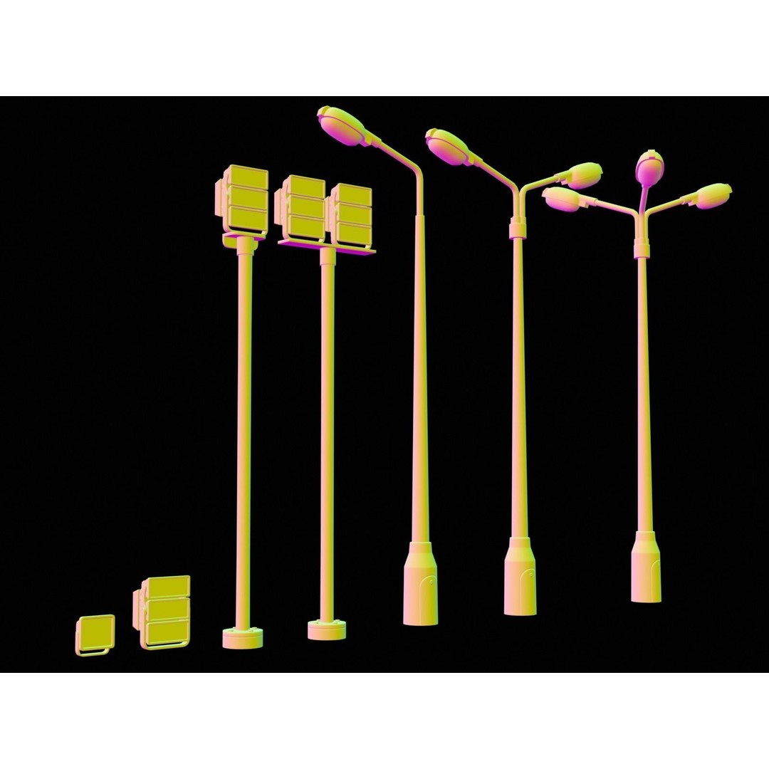 Street Light Poles and Spotlights 3D Model – Low Poly, PBR, FBX - View 16