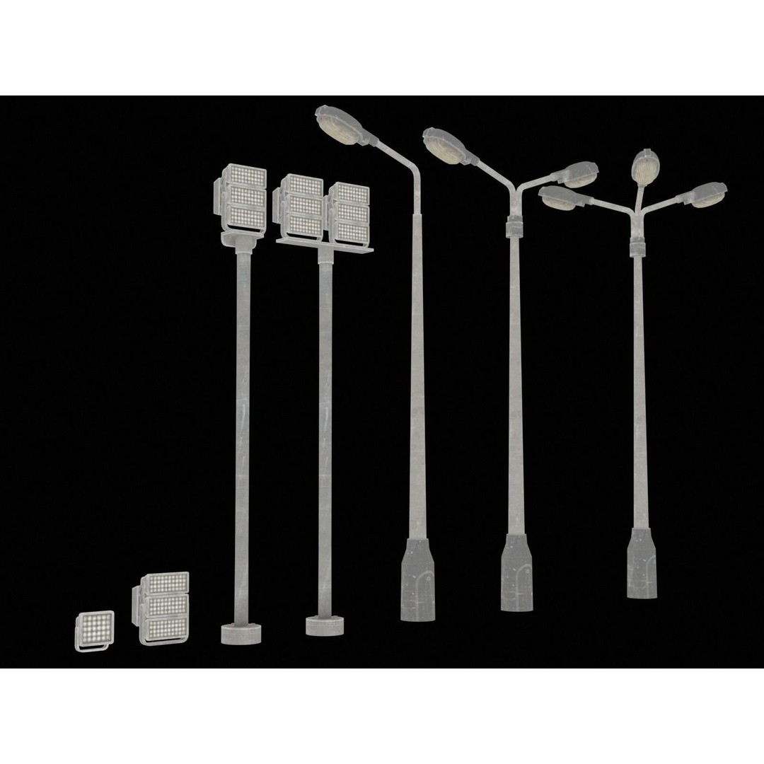 Street Light Poles and Spotlights 3D Model – Low Poly, PBR, FBX - View 17