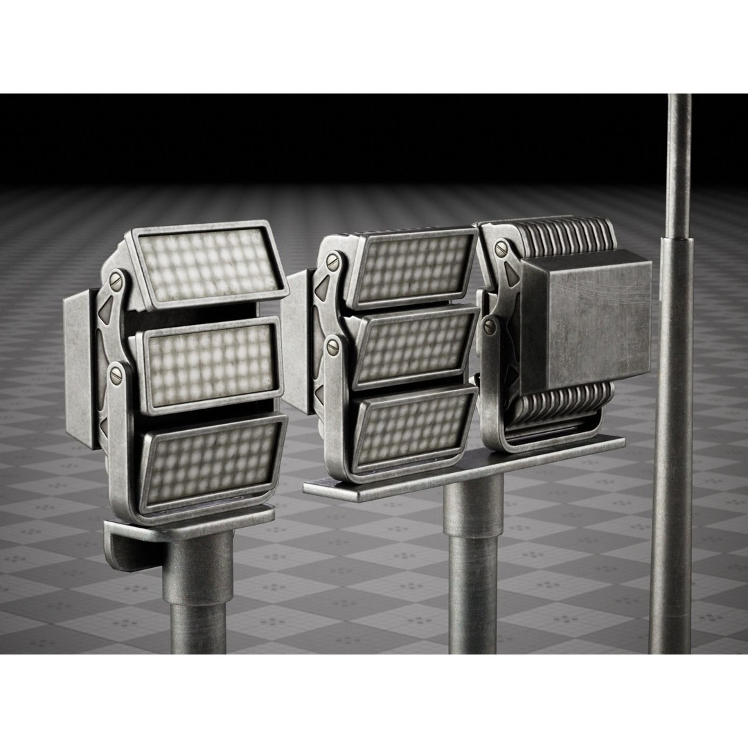 Street Light Poles and Spotlights 3D Model – Low Poly, PBR, FBX - View 3