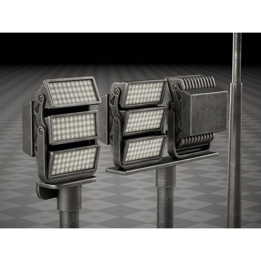 Street Light Poles and Spotlights 3D Model – Low Poly, PBR, FBX - View 4