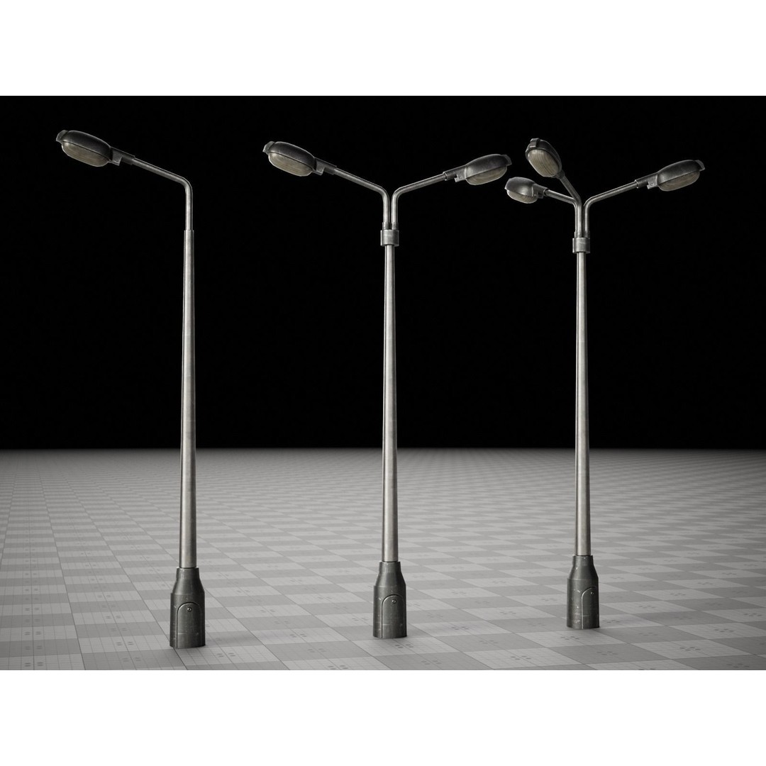 Street Light Poles and Spotlights 3D Model – Low Poly, PBR, FBX - View 5