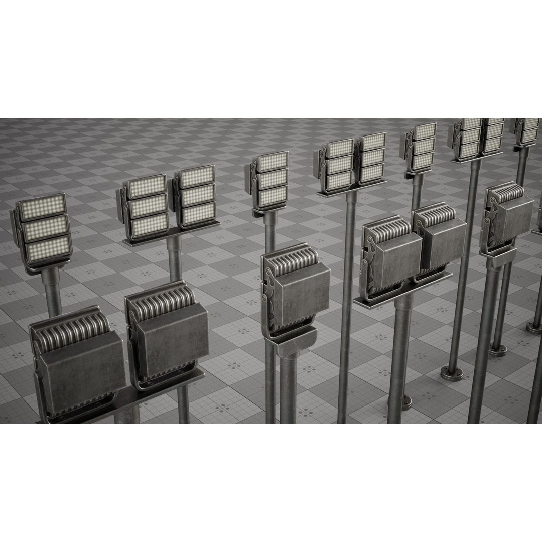 Street Light Poles and Spotlights 3D Model – Low Poly, PBR, FBX - View 6