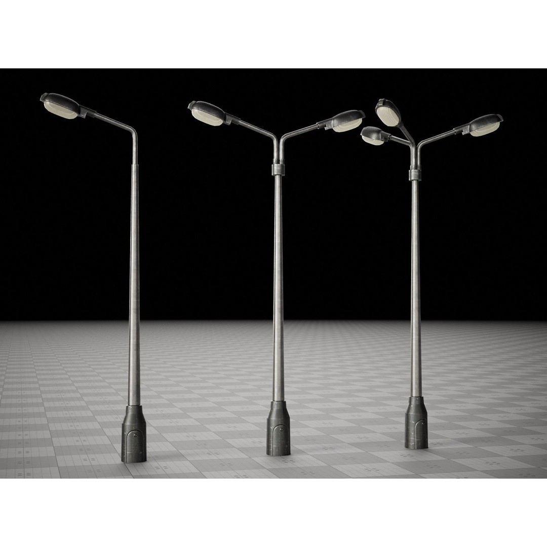 Street Light Poles and Spotlights 3D Model – Low Poly, PBR, FBX - View 9