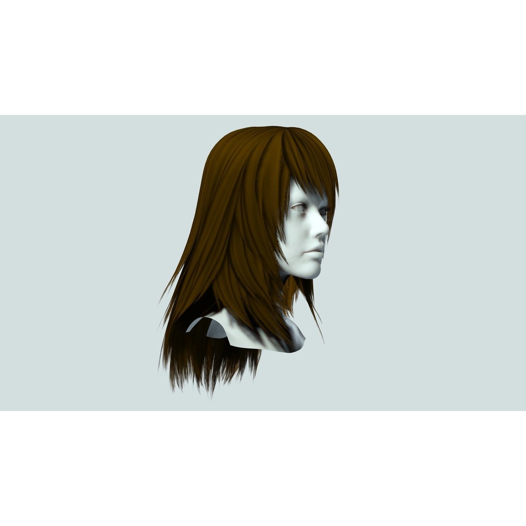Layered Female Hair 3D Model – Low Poly Realistic Hair, FBX, OBJ - View 10