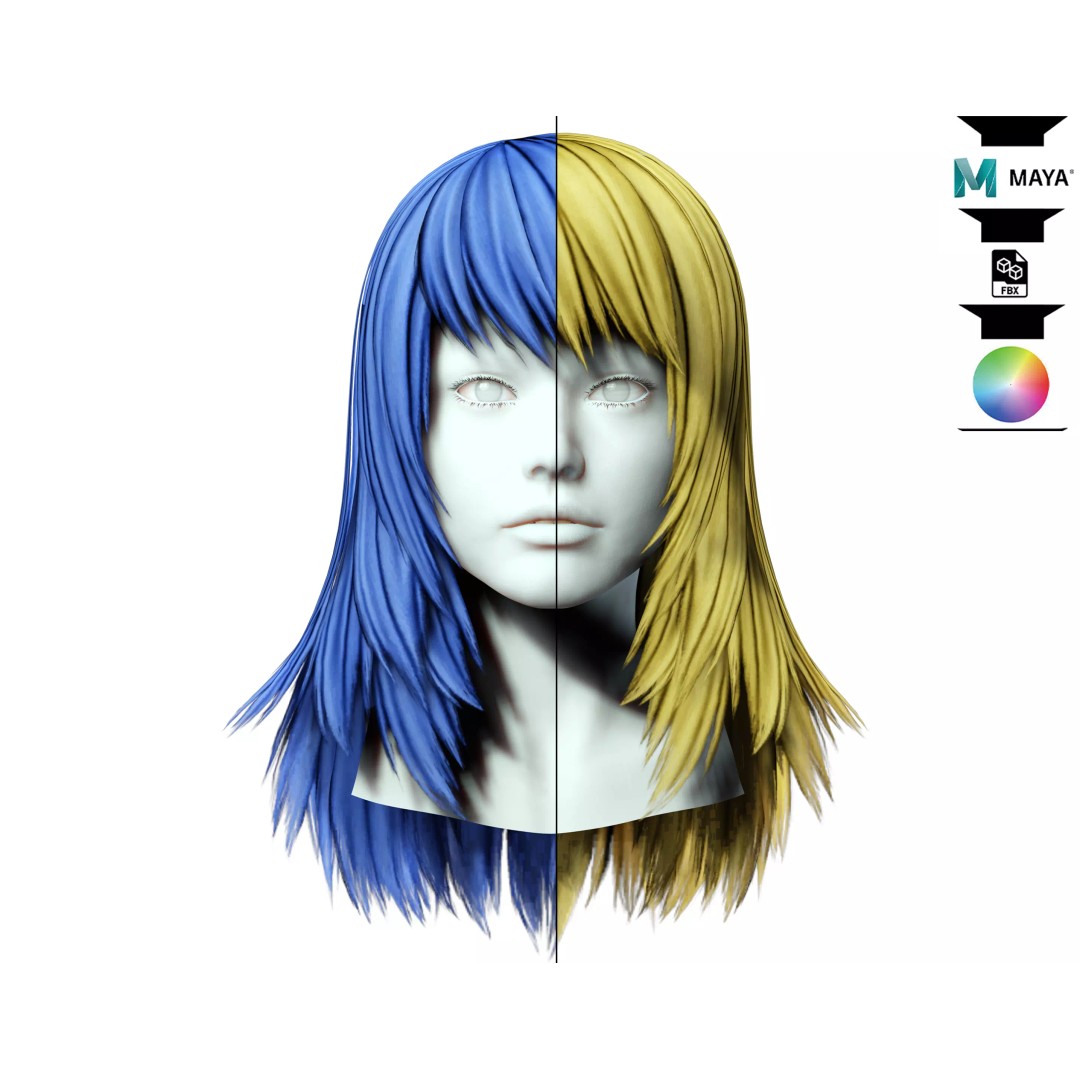 Layered Female Hair 3D Model – Low Poly Realistic Hair, FBX, OBJ - View 2