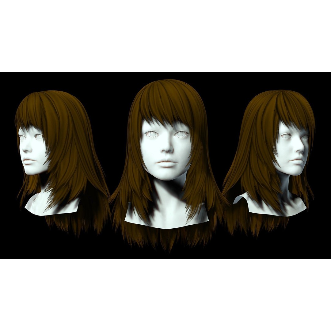 Layered Female Hair 3D Model – Low Poly Realistic Hair, FBX, OBJ - View 4