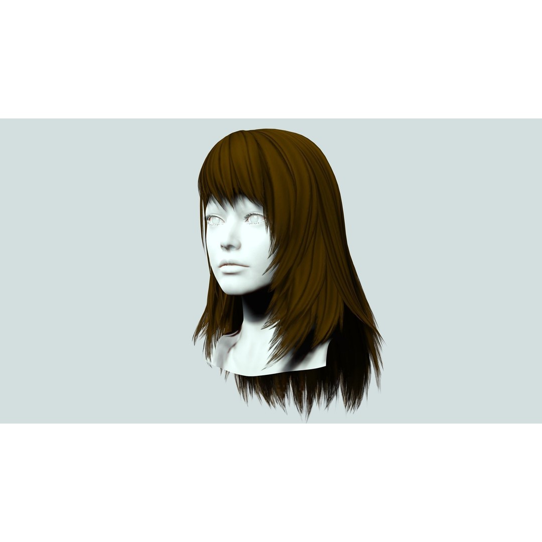 Layered Female Hair 3D Model – Low Poly Realistic Hair, FBX, OBJ - View 6