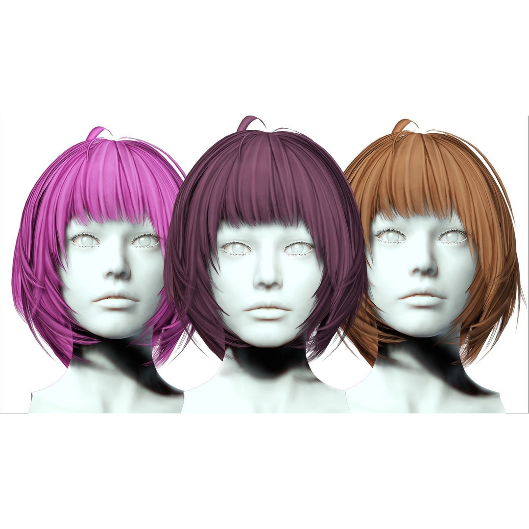 Classic Bob Hair 3D Model – Low Poly Female Hairstyle, FBX & PBR - View 3