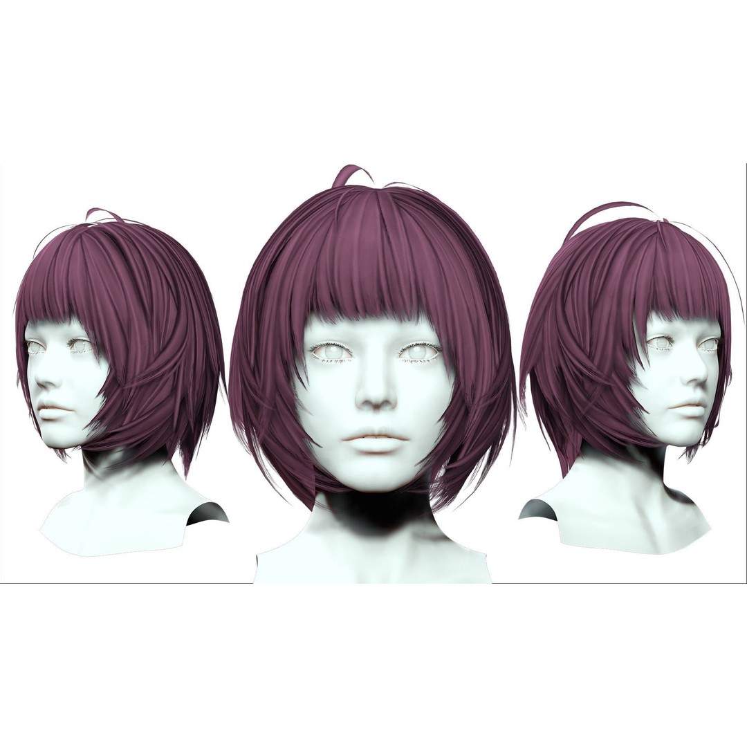 Classic Bob Hair 3D Model – Low Poly Female Hairstyle, FBX & PBR - View 4