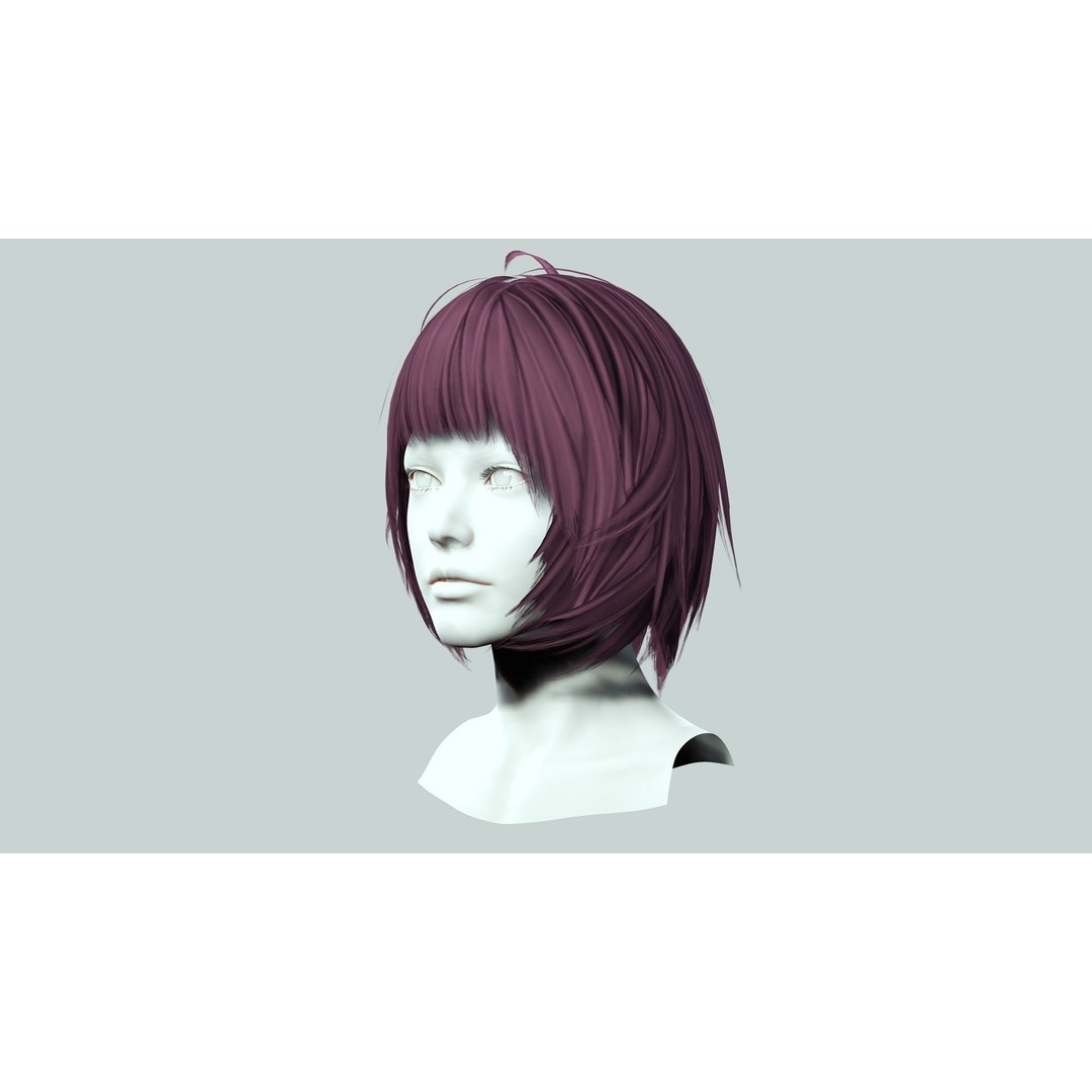 Classic Bob Hair 3D Model – Low Poly Female Hairstyle, FBX & PBR - View 6