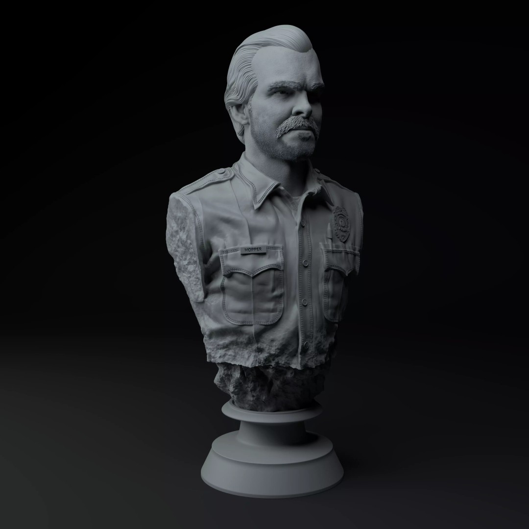 Jim Hopper 3D Model – Premium Bust Sculpture for Printing - View 10