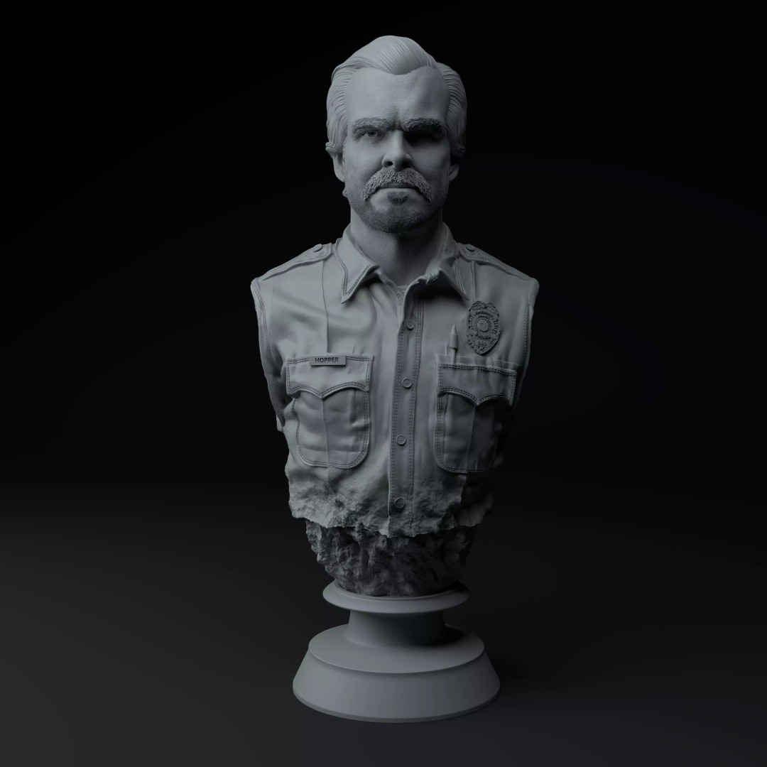 Jim Hopper 3D Model – Premium Bust Sculpture for Printing - View 4