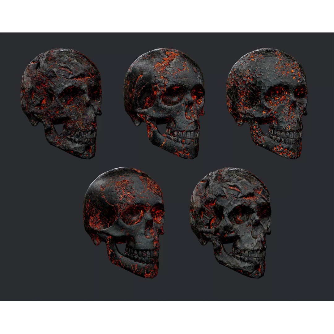 Skull 3D Model Pack – Low Poly Game Ready PBR Textures, FBX - View 2