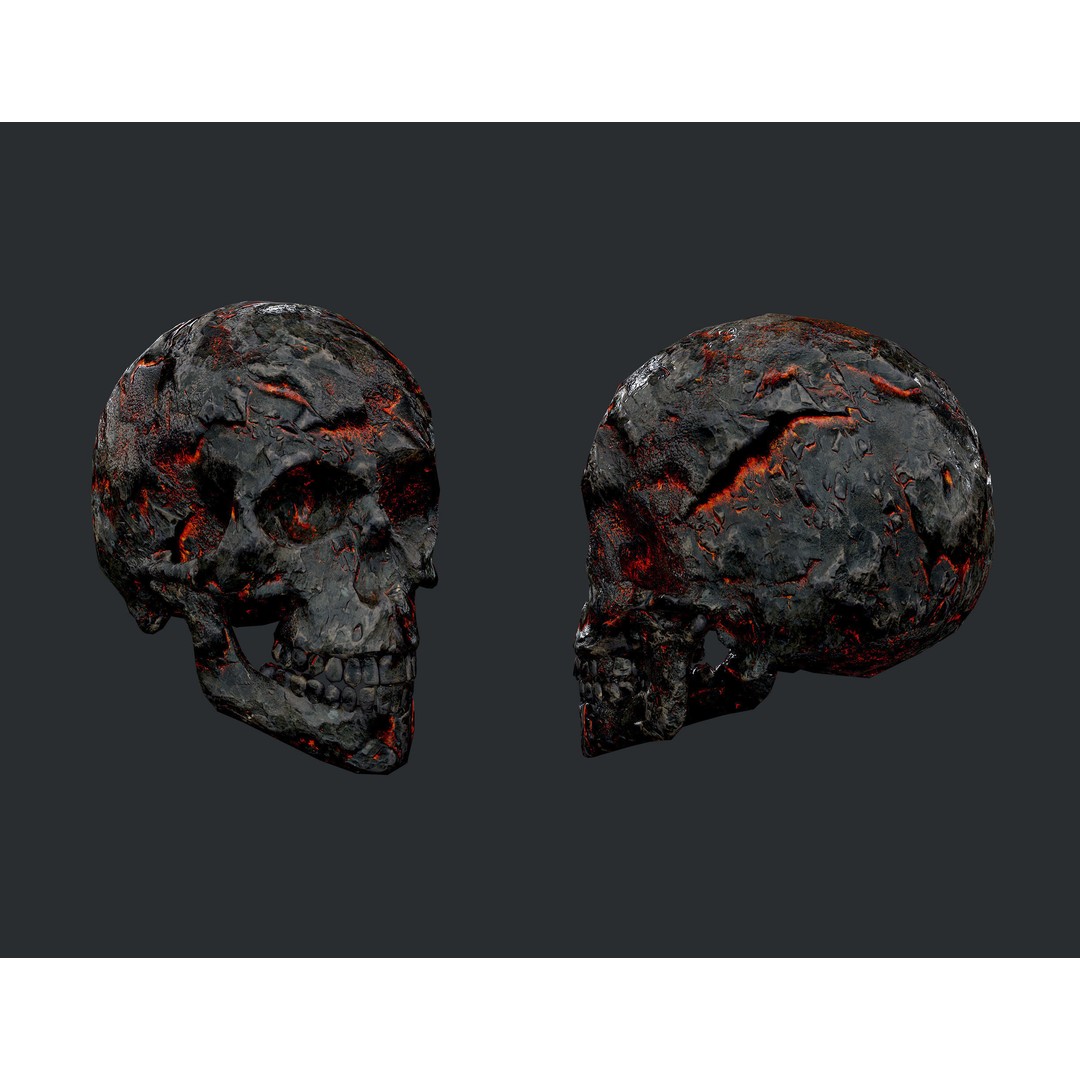 Skull 3D Model Pack – Low Poly Game Ready PBR Textures, FBX - View 3