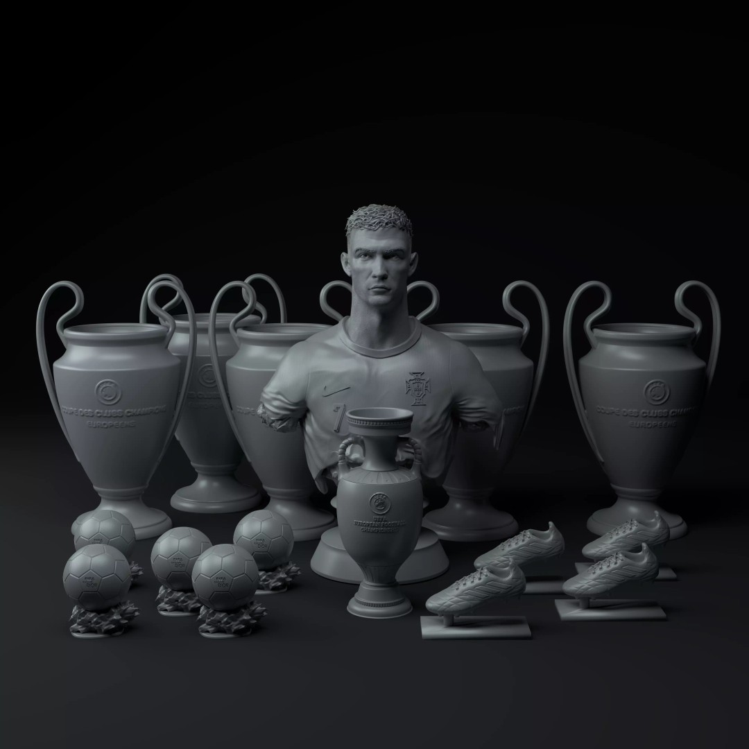 Cristiano Ronaldo 3D Model – Premium Trophy Diorama for Printing - View 3