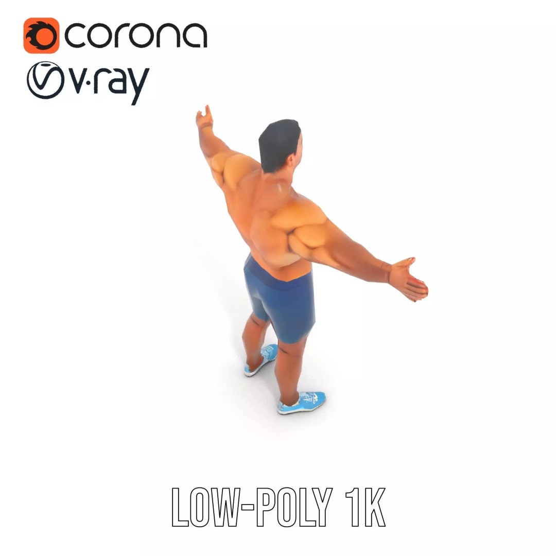 Athletic Human Figure 3D Model – Low Poly Rigged Character for Animation - View 10